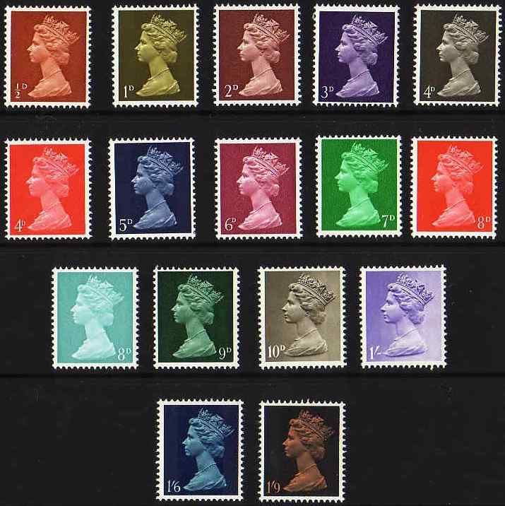 1967-69 GB - SG723-744 ½d-1/9d Basic Colour Set of 16 MNH